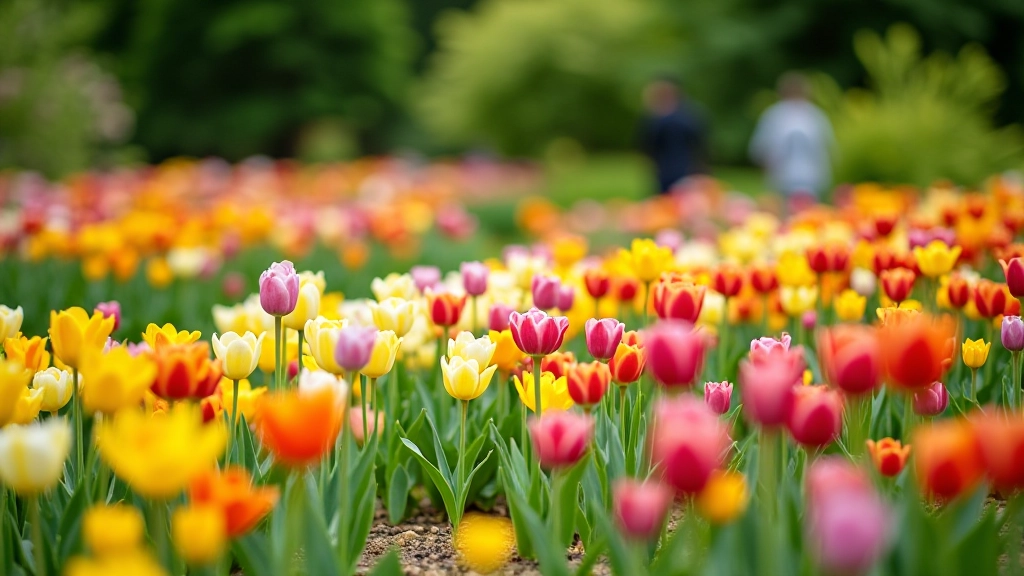 Colorful seasonal flowers blooming in park garden beds, spring or summer flowers in bright colors