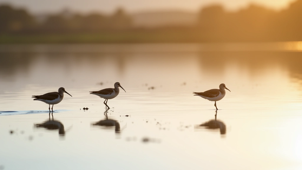 Wading birds reflected in still water at Lough Atalia Galway