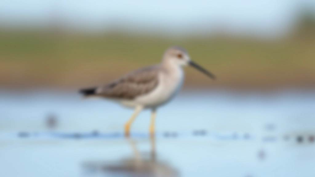 Close-up of wading bird standing in shallow mudflats with wetland habitat in background