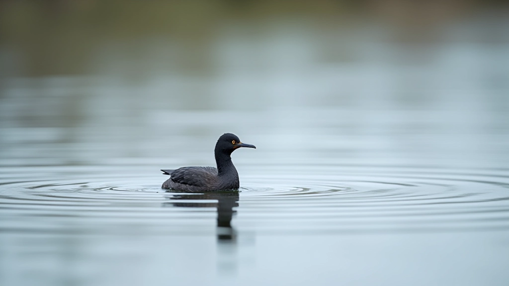 Close-up of water bird, likely a cormorant or grebe, on Lough Atalia with rippling water in background